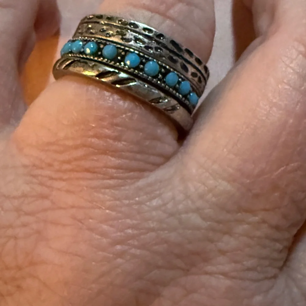 Silver and Turquoise Stacked Set of 3 Rings